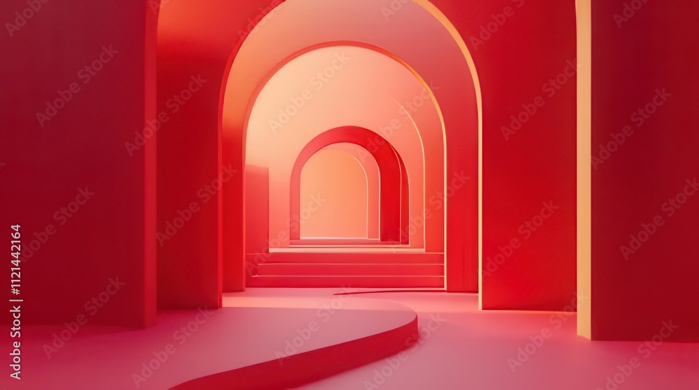 Abstract red archway tunnel pathway. Abstract red archway tunnel pathway.