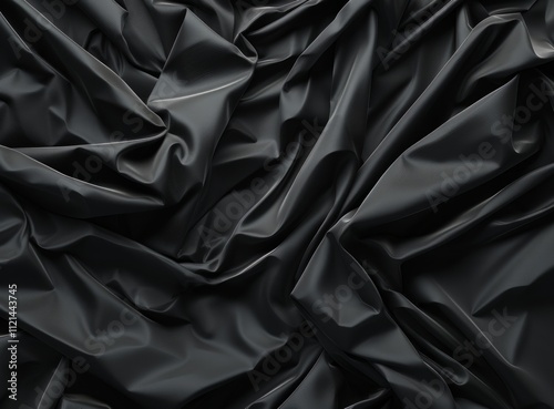 Sleek Black Crumpled Paper Texture with Glossy Folds