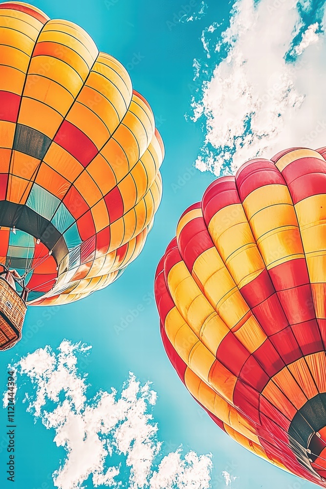 Obraz premium Colorful Hot Air Balloons Floating Against a Bright Blue Sky