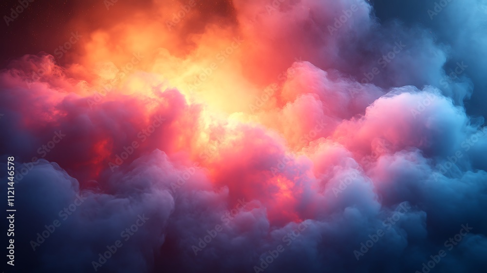 Dynamic 3D cartoon render of colorful swirling clouds with vivid textures against a dark contrasting black backdrop Dynamic 3D cartoon render of colorful swirling clouds with vivid textures against a dark contrasting black backdrop