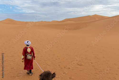 Camel ride behind the guide in the Sahara in Morocco photo