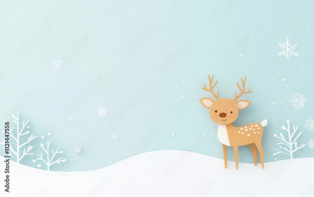 Cute papercraft reindeer in snowy landscape. Cute papercraft reindeer in snowy landscape.