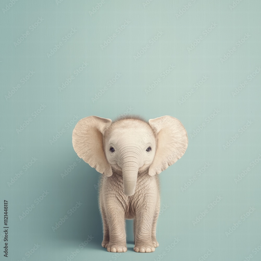 Adorable Baby Elephant on Soft Green Background in Playful Pose Adorable Baby Elephant on Soft Green Background in Playful Pose