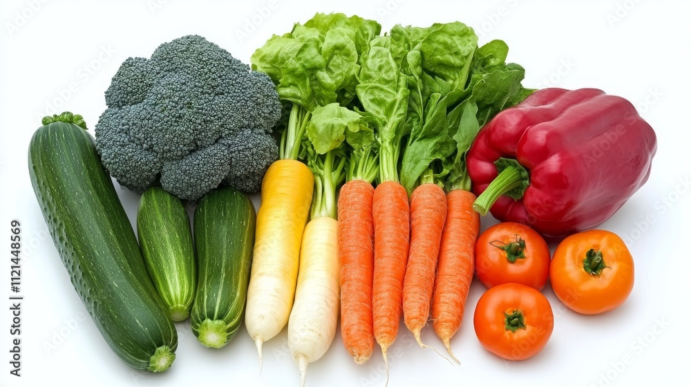A vibrant selection of fresh produce displays broccoli, zucchini, carrots, lettuce, bell pepper, and tomatoes, emphasizing the beauty of wholesome food. This composition inspires healthy eating. A vibrant selection of fresh produce displays broccoli, zucchini, carrots, lettuce, bell pepper, and tomatoes, emphasizing the beauty of wholesome food. This composition inspires healthy eating.