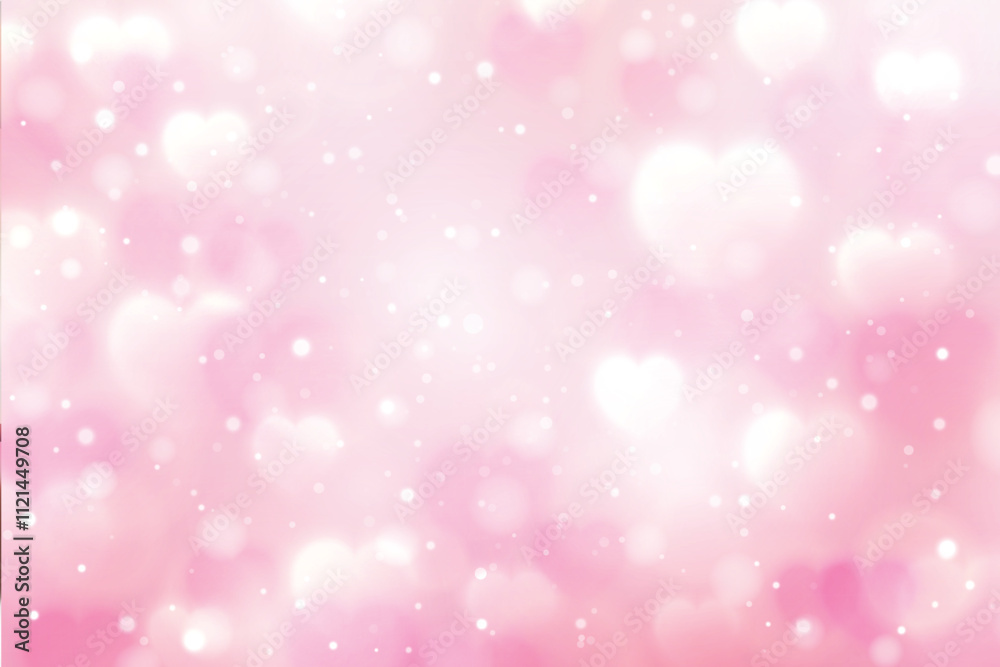 Blur pink valentine's day background with heart and bokeh light effect, vector illustration.