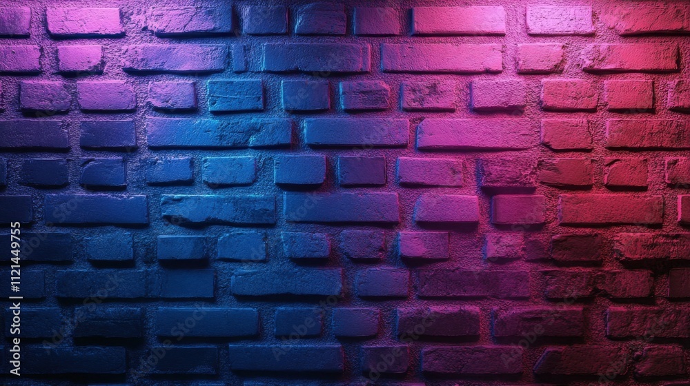 Brick wall background bathed in neon pink and blue lights, creating a trendy urban vibe Brick wall background bathed in neon pink and blue lights, creating a trendy urban vibe