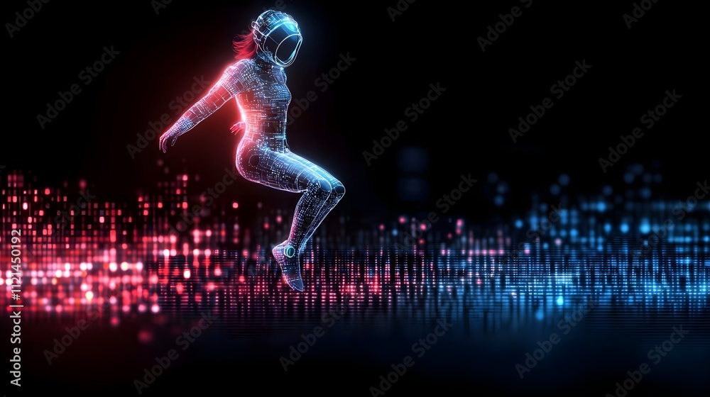 Futuristic digital dancer in a vibrant virtual landscape Futuristic digital dancer in a vibrant virtual landscape