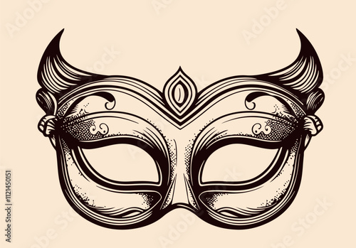 Masquerade mask, carnival or party. Hand drawn sketched picture