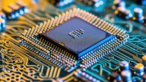 Close-up of a Microchip on a Circuit Board