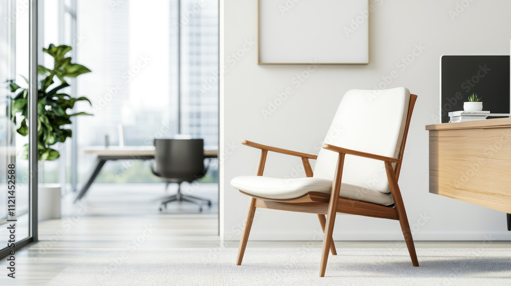 Fototapeta premium Brown office chair with back and armrests, business concept and power