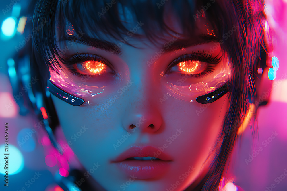 An anime-style cyborg girl in futuristic cosplay, set against a neon-lit cyberpunk synthwave background, showcasing advanced technology.
An anime-style cyborg girl in futuristic cosplay, set against a neon-lit cyberpunk synthwave background, showcasing advanced technology.
