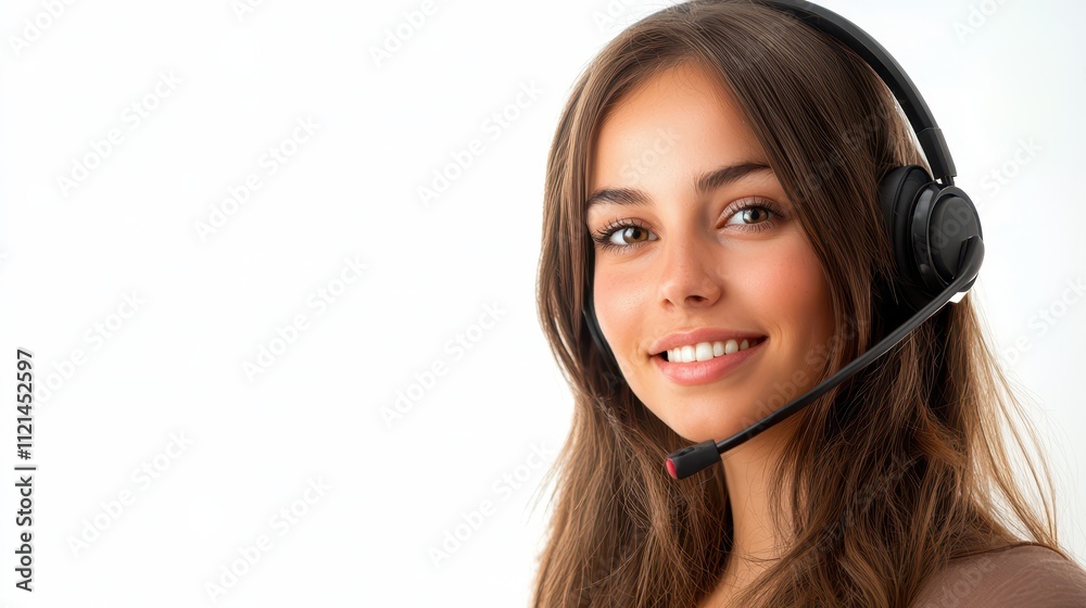 Support agent assisting customers with a friendly smile in a bright setting Support agent assisting customers with a friendly smile in a bright setting