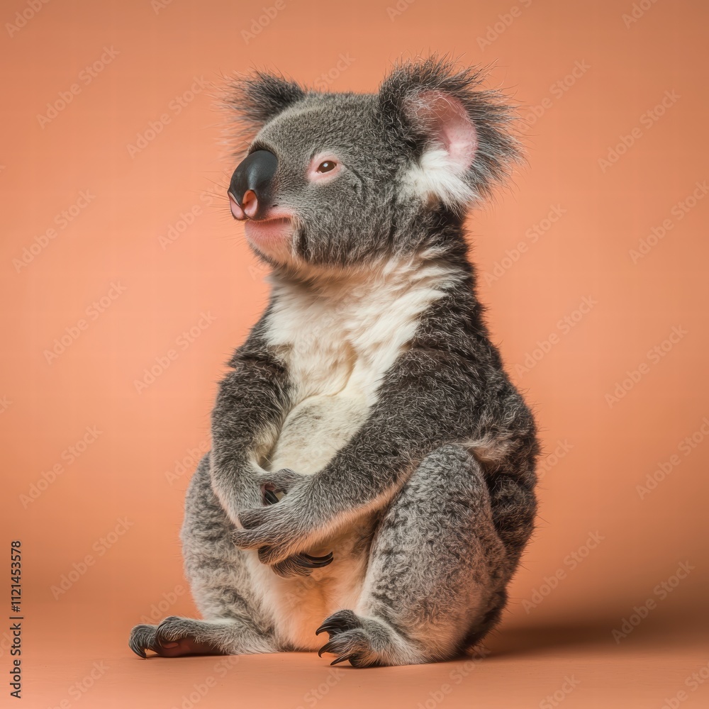 Fototapeta premium Cute Koala Sitting Against Soft Orange Background
