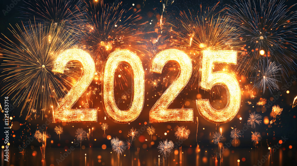 Bright fireworks illuminate the night sky, celebrating the arrival of 2025 with joy. Bright fireworks illuminate the night sky, celebrating the arrival of 2025 with joy.