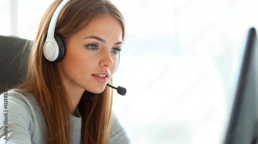 Young woman providing support to clients as a call center agent during work hours Young woman providing support to clients as a call center agent during work hours