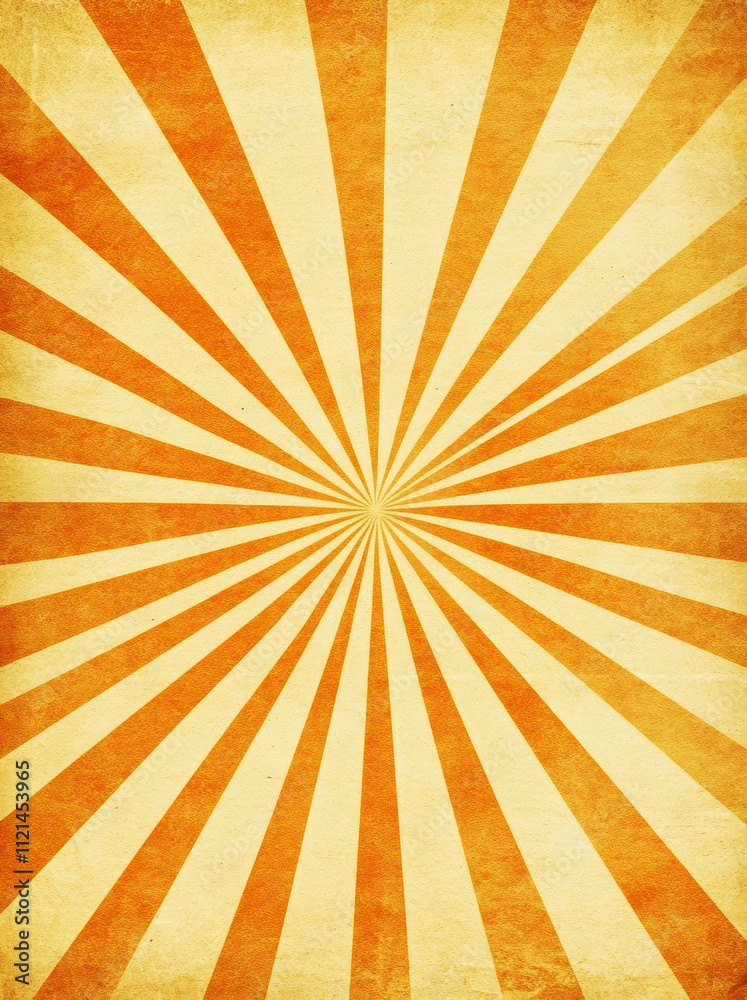 Obraz premium Vintage Sunburst Background with Orange Rays and Textured Paper Effect