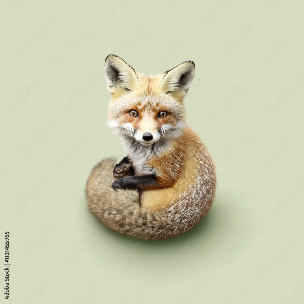 Obraz premium Charming Red Fox Sitting Gracefully on a Soft Green Background