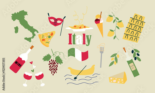 Italian Holidays icons set. Vector cartoon illustration.