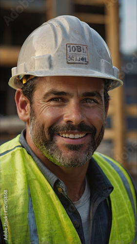 Wallpaper Mural Smiling Construction Worker: Confidence at the Job Site Torontodigital.ca