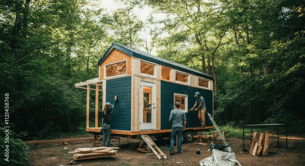 Building a tiny home in the forest with three young adults