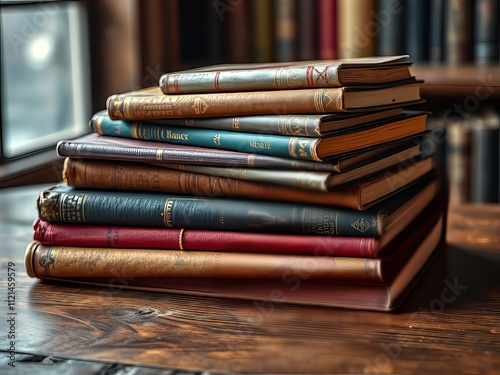 "Antique Books on Wooden Table - Historical Depth