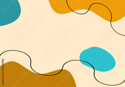Simple abstract art minimalist, wavy lines and cute colorful blob shapes background. simple trendy flat vector illustration