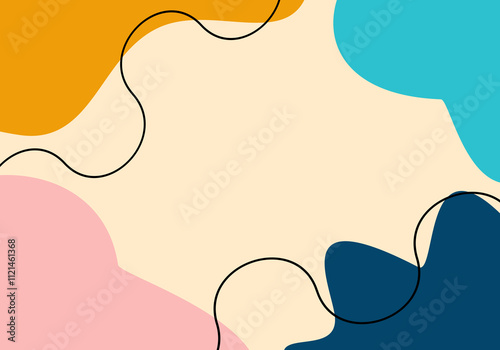 Simple abstract art minimalist, wavy lines and cute colorful blob shapes background. simple trendy flat vector illustration
