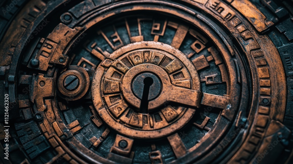 Intricate Antique Mechanism: A Close-Up of a Steampunk-Inspired Lock Intricate Antique Mechanism: A Close-Up of a Steampunk-Inspired Lock