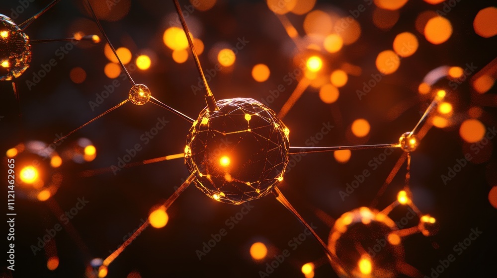 Fototapeta premium Illuminated Molecular Structure: A 3D Render of Interconnected Nodes