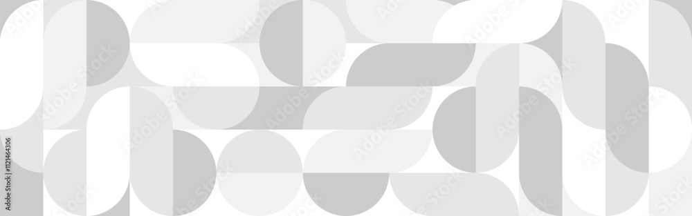 White trendy seamless background of circles and squares in modern Scandinavian style. Cover of gray geometric shapes in retro texture for wallpaper or packaging. White trendy seamless background of circles and squares in modern Scandinavian style. Cover of gray geometric shapes in retro texture for wallpaper or packaging.