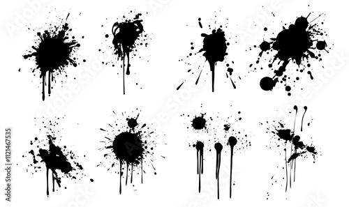 Ink Splatter Vector Set with Paint Drips and Grunge Splash Effects for Graphic Design