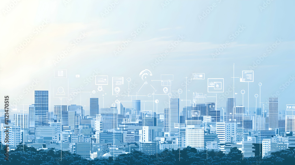 Smart city concept. Futuristic cityscape with digital network overlay. Illustrates technological advancements and urban development. Smart city concept. Futuristic cityscape with digital network overlay. Illustrates technological advancements and urban development.