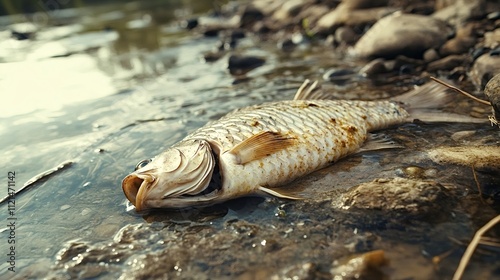 Environmental pollution killing fish in rivers and lakes, leading to significant ecological damage and threatening the delicate balance of biodiversity and aquatic life photo