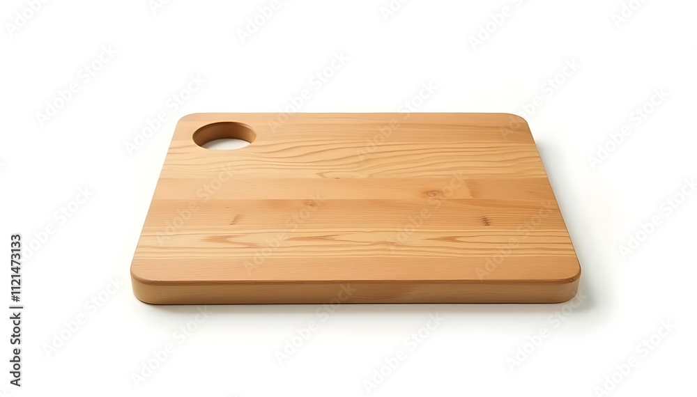 Selective focus.end grain wood chopping board, light oak wood, rectangular shape, thick cutting surface, kitchen countertop