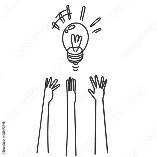 doodle hand reaching bulb illustration icon