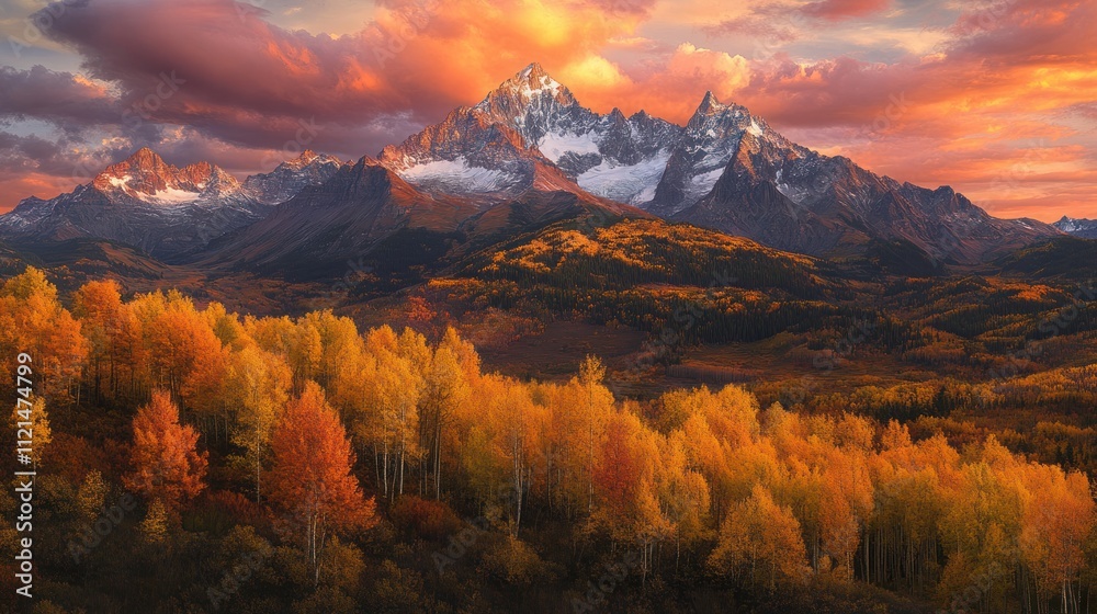 Fototapeta premium Majestic Autumnal Mountain Landscape at Sunset