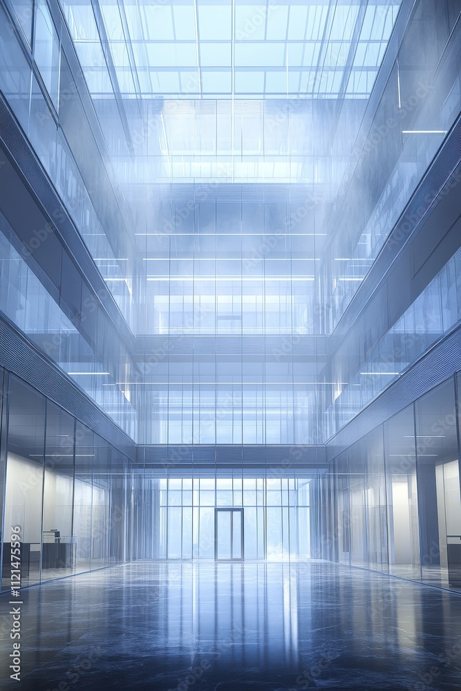Modern Glass and Steel Architectural Interior with Bright Natural Lighting