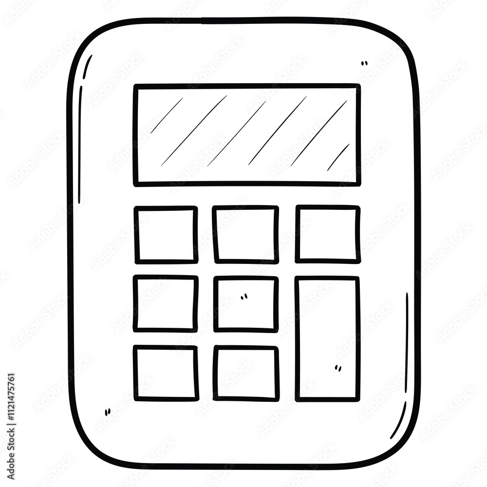 Hand drawn doodle calculator on white background.