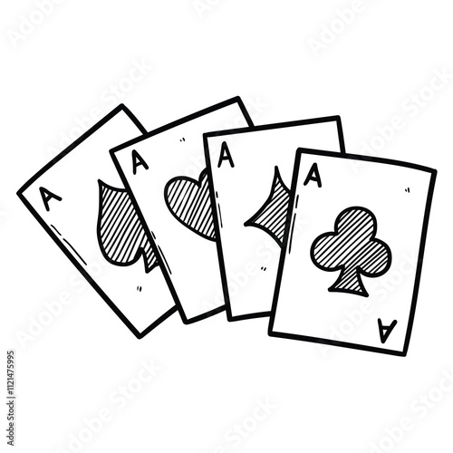 Hand drawn doodle four aces on white background.