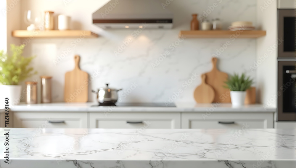 Selective focus,Marble table top on blur white kitchen room background. marble countertop in foreground, soft focus, pastel colors, minimalist design Selective focus,Marble table top on blur white kitchen room background. marble countertop in foreground, soft focus, pastel colors, minimalist design
