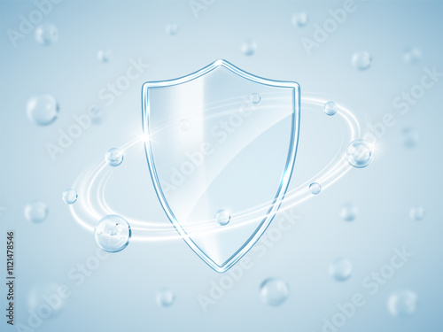 Transparent glass protection shield. Medical health protection concept