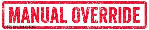 Manual Override Stamp Transparent Seal, Red Grunge Manual Override Word Rubber Stamp Seal photo
