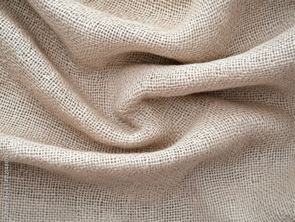 Natural burlap fabric draped with soft folds and texture Natural burlap fabric draped with soft folds and texture