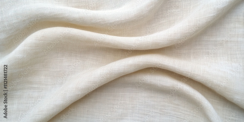 Soft white linen fabric displayed with gentle folds and texture Soft white linen fabric displayed with gentle folds and texture