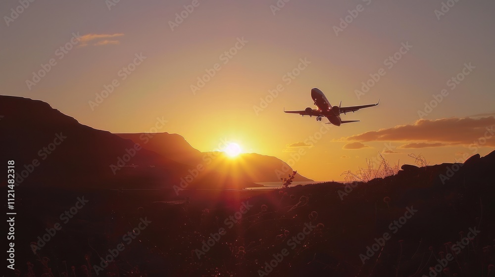 Sunset Flight Over Majestic Mountains: A Breathtaking Aerial View Sunset Flight Over Majestic Mountains: A Breathtaking Aerial View