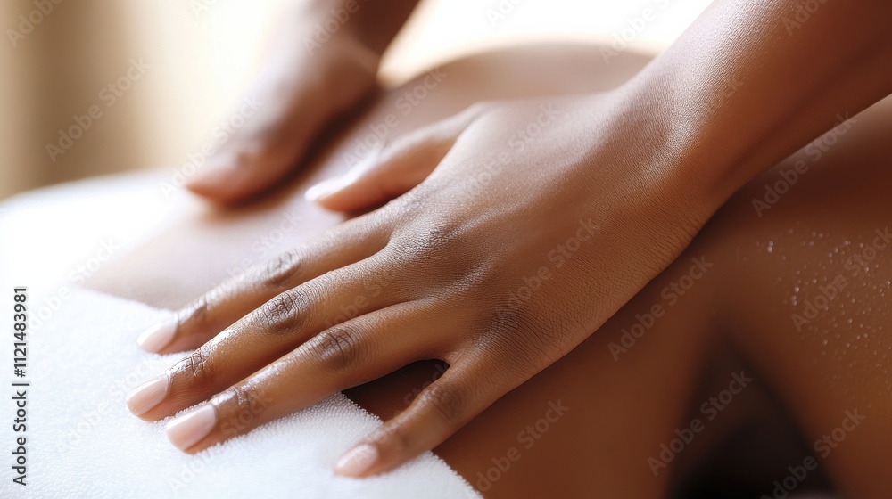 Fototapeta premium Relaxing Back Massage with Gentle Hands Applying Pressure on Smooth Skin