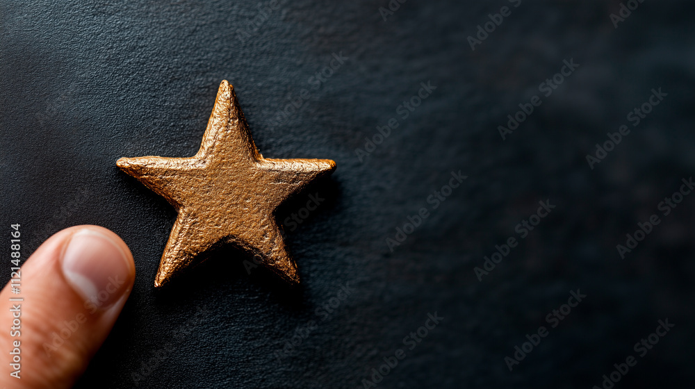 Gold Star on Dark Surface with Fingertip Gold Star on Dark Surface with Fingertip
