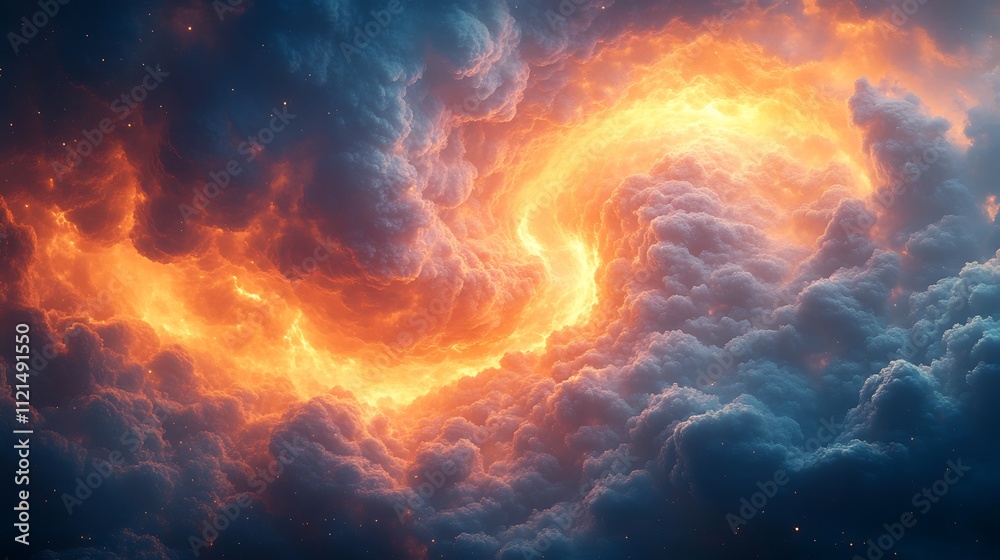 Exaggerated 3D cartoon render of dramatic swirling cloud formations with glowing vibrant textures on black Exaggerated 3D cartoon render of dramatic swirling cloud formations with glowing vibrant textures on black