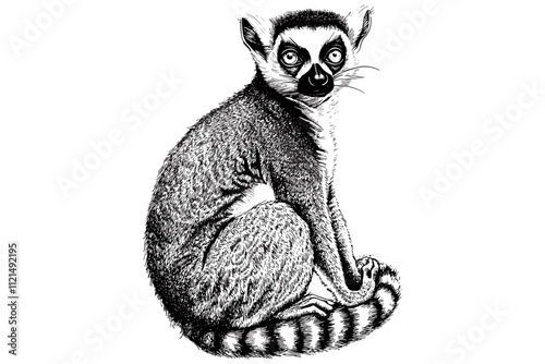 Vintage wildlife illustration, trendy hand-drawn ring-tailed lemur in black sketch, animal art print, lemur sketch, nature wall decor, jungle animal art, wildlife decor. photo