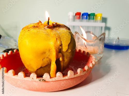horrible candle, chemical product, test tubes, combustion product, fire, candle burns